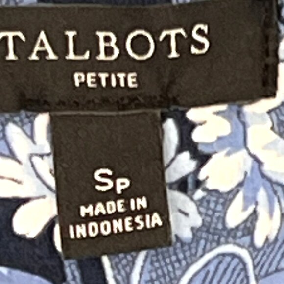 Talbots Womens Sm Petite Floral Button-Up Shirt Contrast Collar Navy Periwinkle - Picture 8 of 12